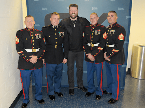 U.S. Marine Corps Reserve members join Chris Young in Newark, DE to collect toy and gift donations for Toys For Tots. Photo: Bill Cracknell