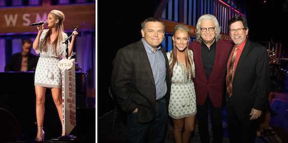 The Grand Ole Opry’s Dan Rogers; Brooke Eden; Grand Ole Opry member Ricky Skaggs; Grand Ole Opry announcer Mike Terry. Photo: Chris Hollo/©2016 Grand Ole Opry