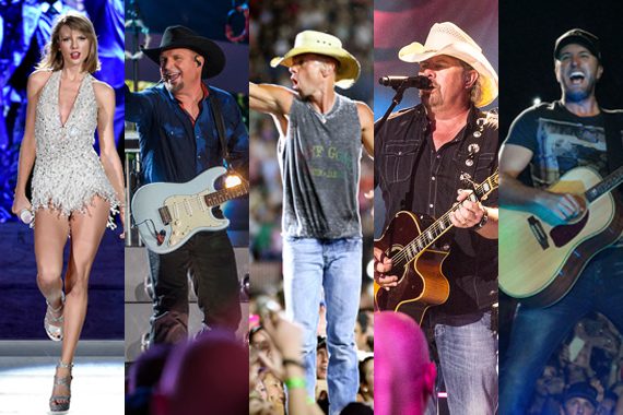 Pictured (L-R): Taylor Swift, Garth Brooks, Kenny Chesney, Toby Keith, Luke Bryan