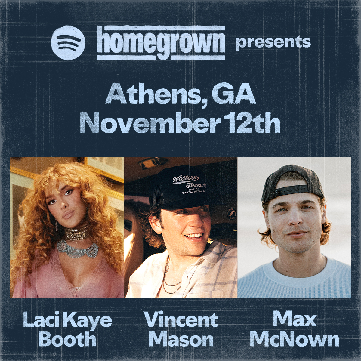 Max McNown, Vincent Mason & Laci Kaye Booth To Perform At Spotify