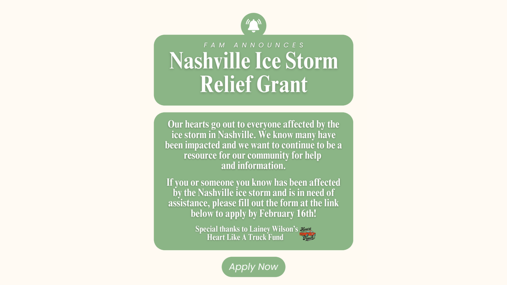 FAM Unveils Nashville Ice Storm Relief Grant
