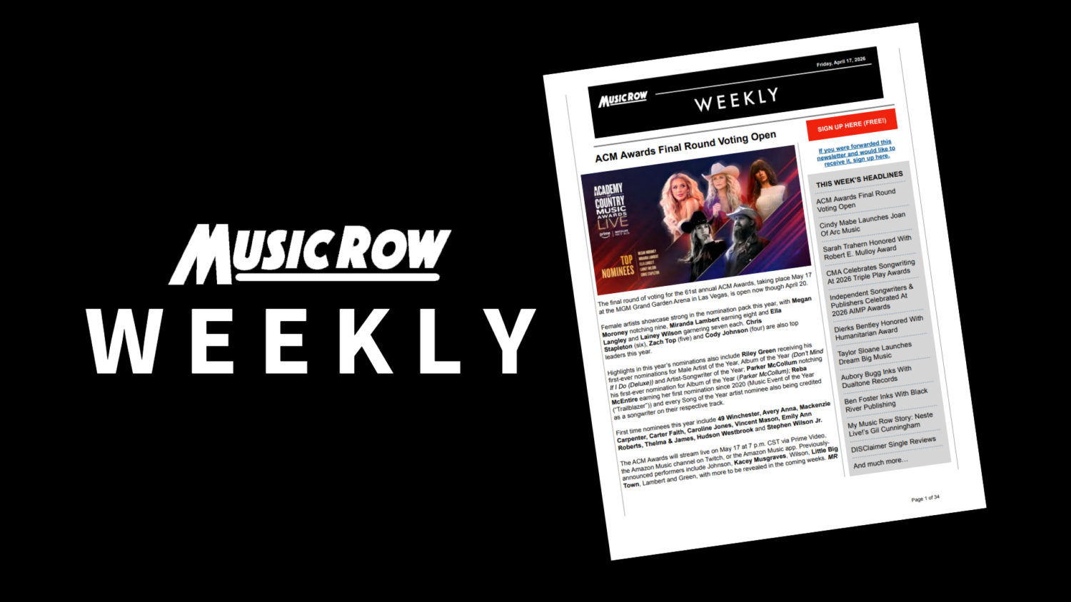 MusicRow Weekly (ACM Awards Voting, News, Charts, More...) - MusicRow.com